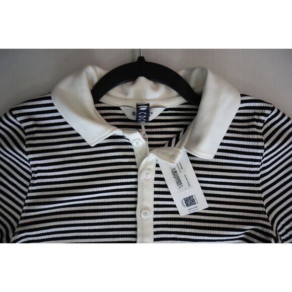 SPANX 21030R Women's Sz M Black/White Striped Stretch Ribbed Polo Top - Picture 6 of 8